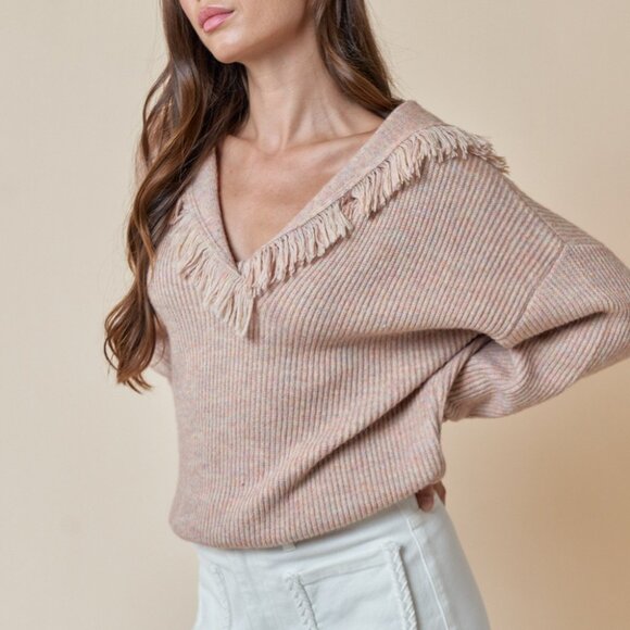 Frayed V-Neck Sweater - Picture 2 of 3